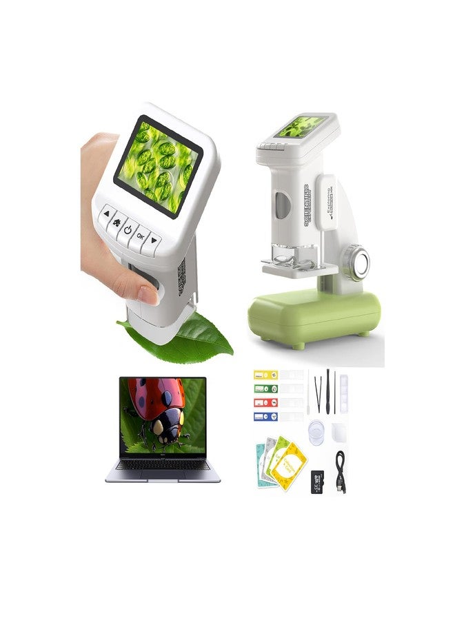 WSDMIC 1200X Microscope for Kids with 2 inch Screen STEM Digital Science Kit Rechargeable Handheld Mini Pocket Children Students Slides Portable Gift for Kids Ages 6 to 12 (Green) - Image 1
